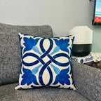 Indigo Lattice – Premium Suede Cushion Cover (16x16)