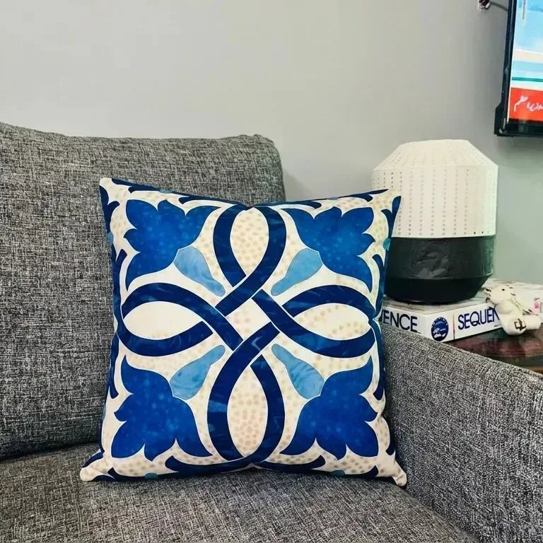 Indigo Lattice – Premium Suede Cushion Cover (16x16)