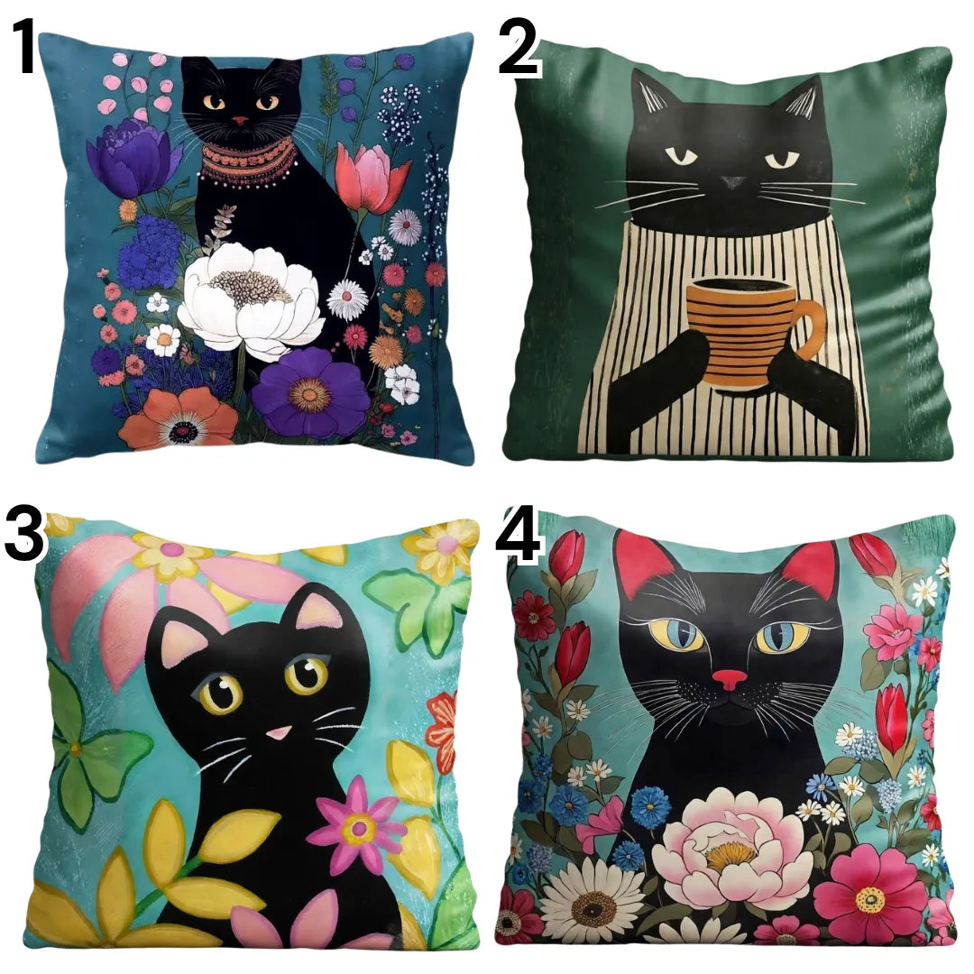 Artistic Black Cat – Premium Velvet Suede Cushion Cover (16x16)