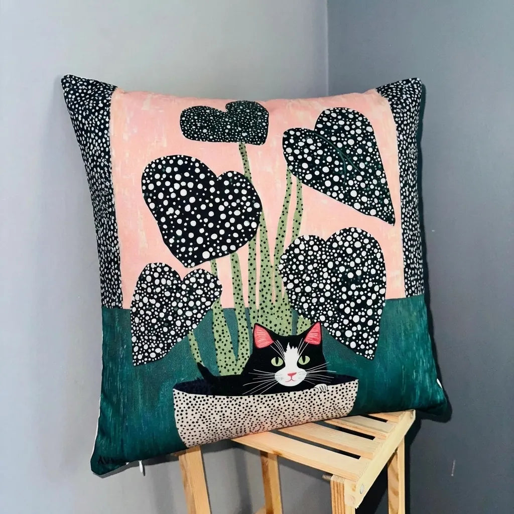 Tuxedo Bloom – Premium Velvet Cushion Cover (16x16)