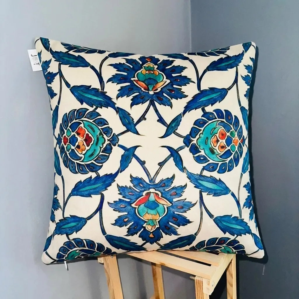 Sapphire Iznik – Premium Suede Cushion Cover (16x16)