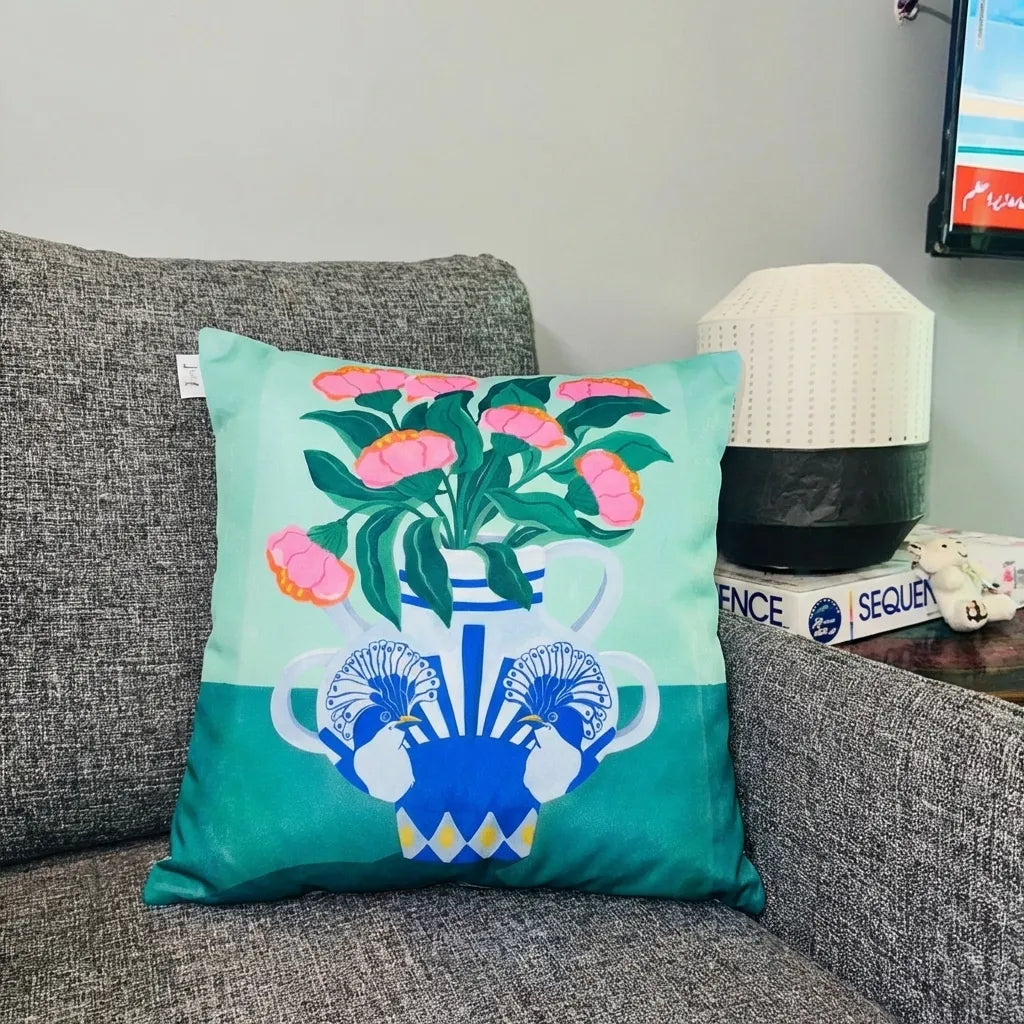 Mediterranean Bloom – Premium Suede Cushion Cover (16x16)