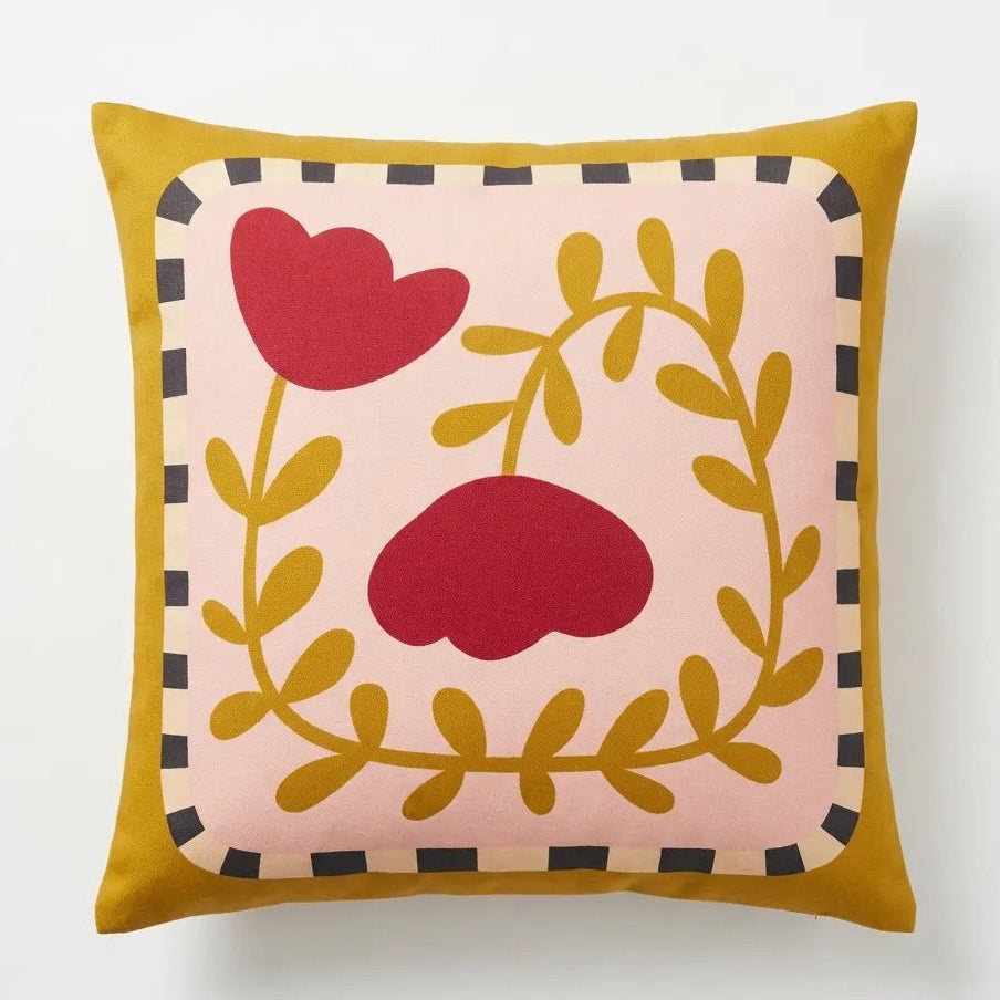 Folk Poppy – Premium Velvet Cushion Cover (16x16)