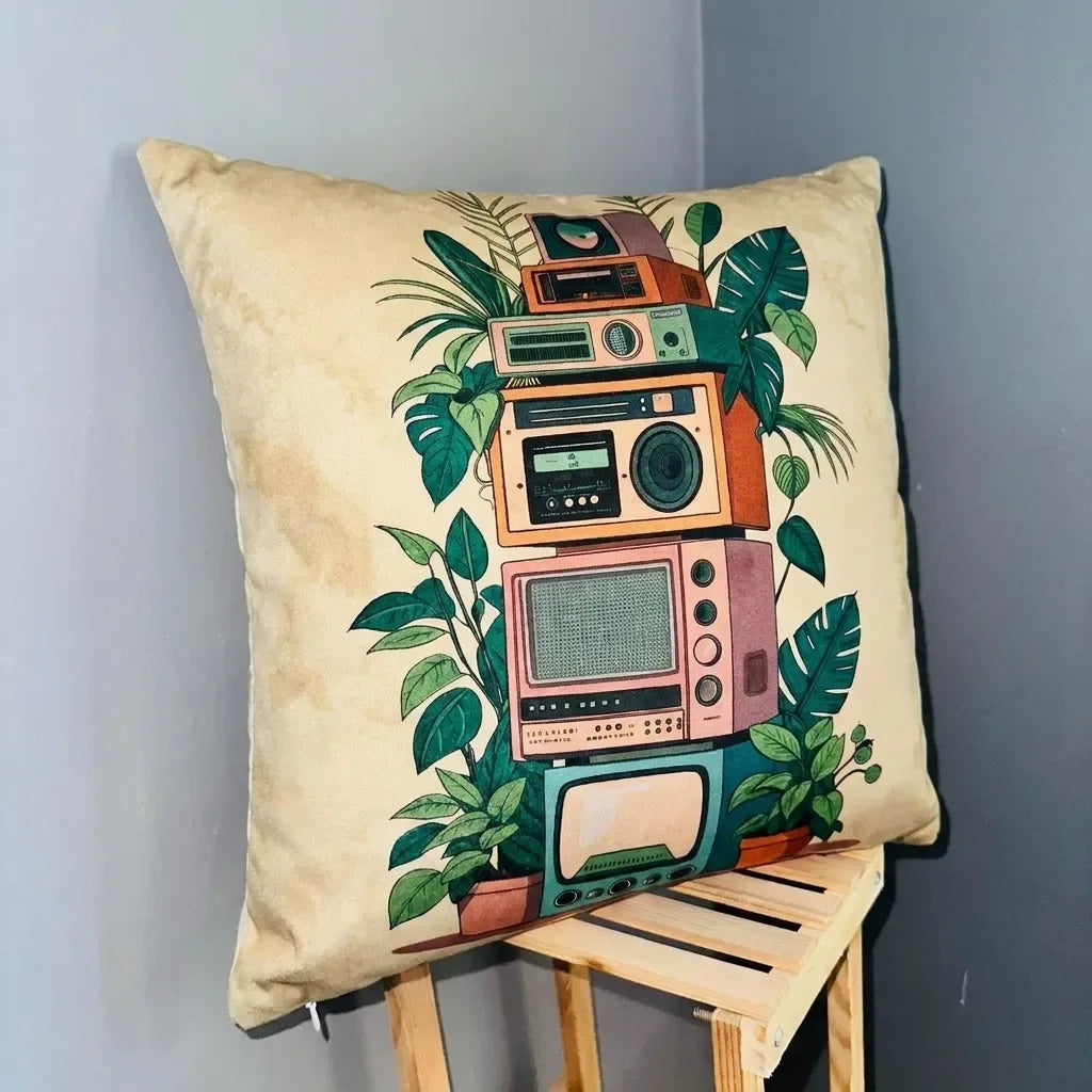Retro Radio Tower – Premium Suede Cushion Cover (16x16)