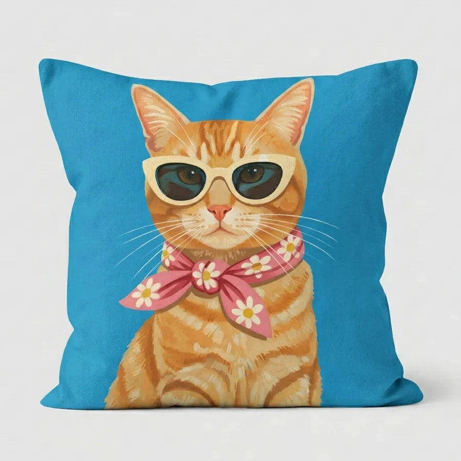 Retro Ginger Cat – Premium Suede Cushion Cover (16x16)