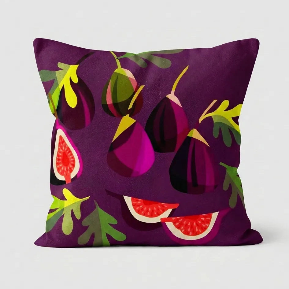 Decorative pillow with fig pattern on a white background