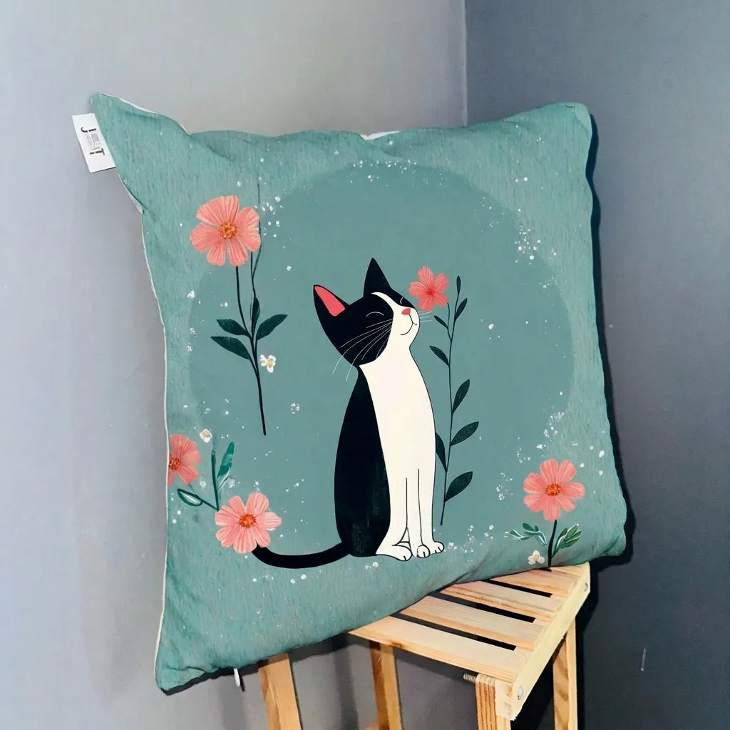 Zen Kitty – Premium Velvet Cushion Cover (16x16)