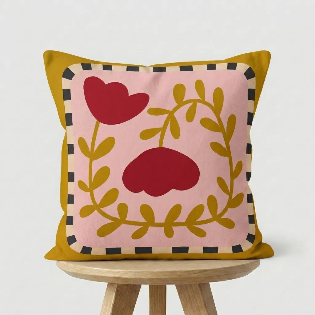 Folk Poppy – Premium Velvet Cushion Cover (16x16)