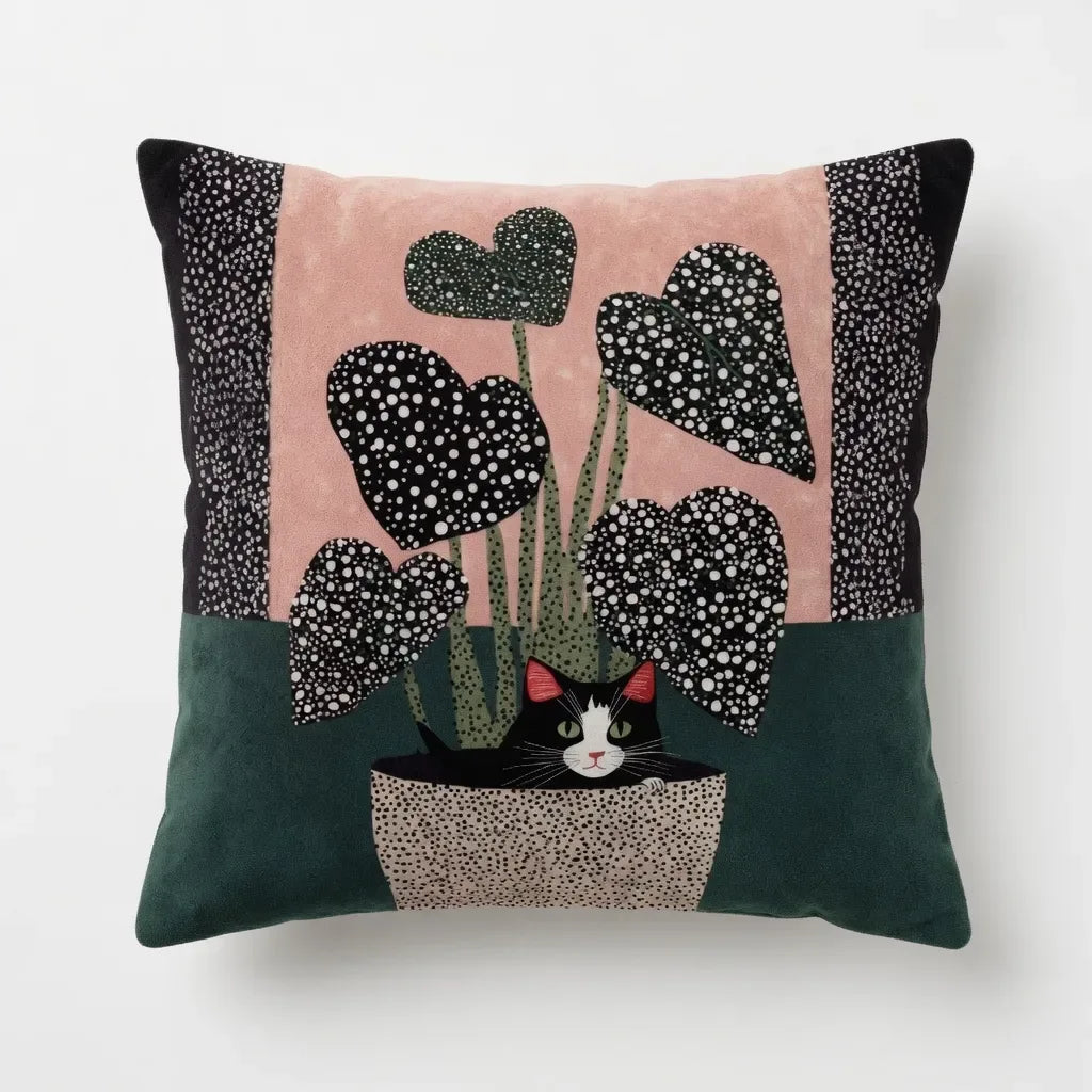 Tuxedo Bloom – Premium Velvet Cushion Cover (16x16)