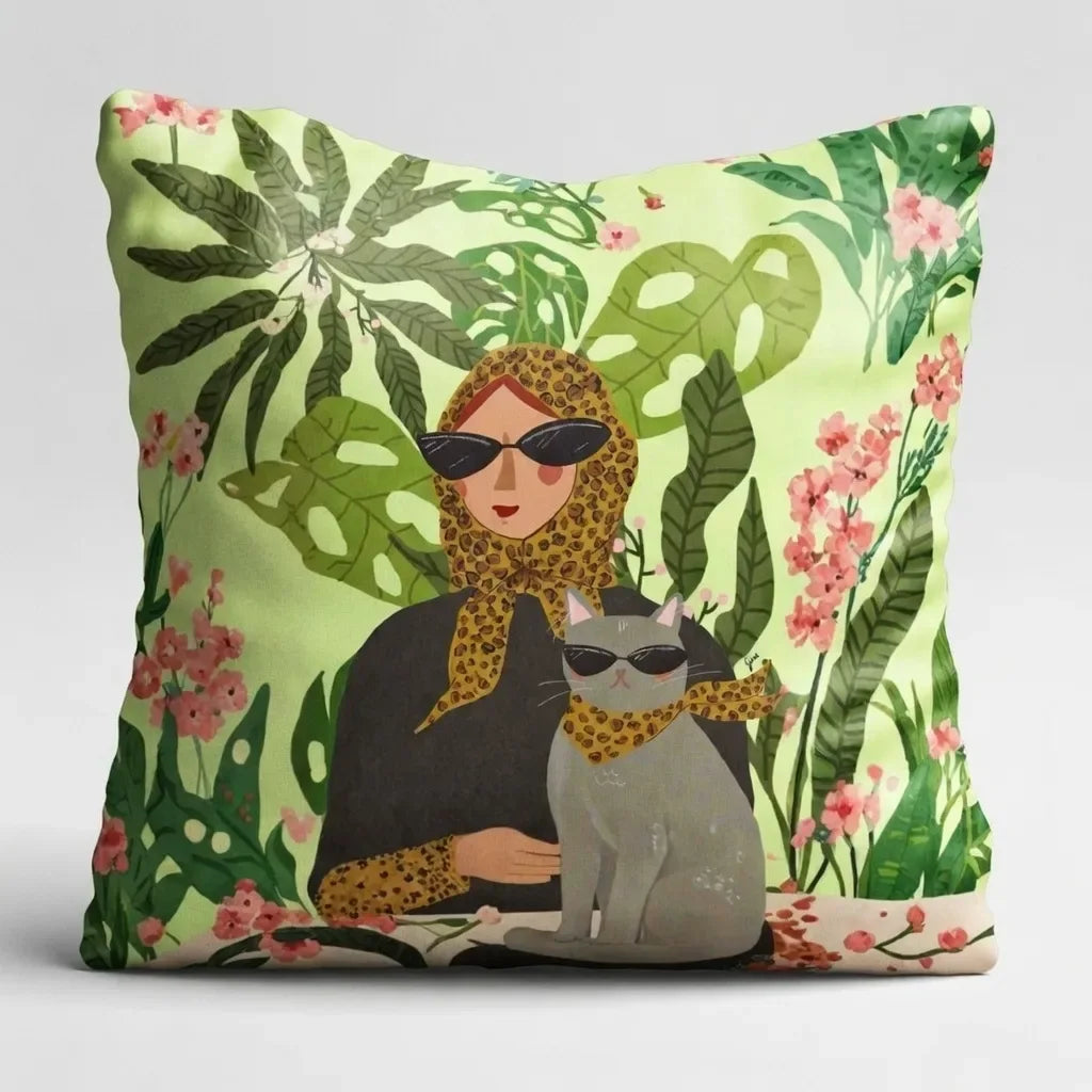 Lady Cat – Premium Satin Cushion Cover (16x16) - Joot Official 