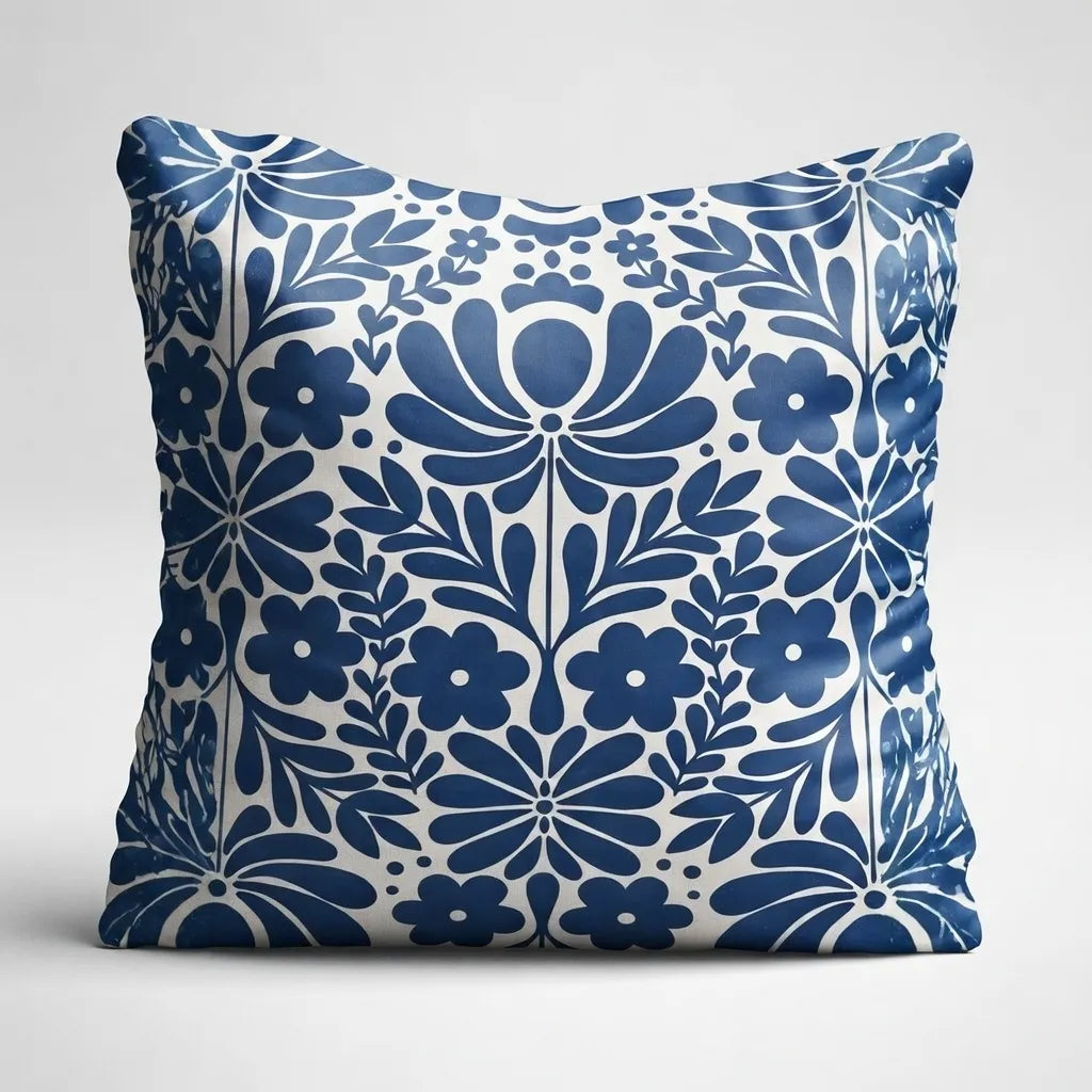 Indigo Folk – Premium Suede Cushion Cover (16x16)