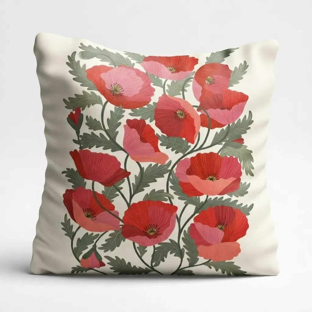 Scarlet Poppies – Premium Satin Silk Cushion Cover (16x16)