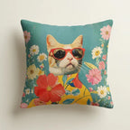 Sunny Bloom Cat – Premium Satin Silk Cushion Cover (16x16) - Joot Official 