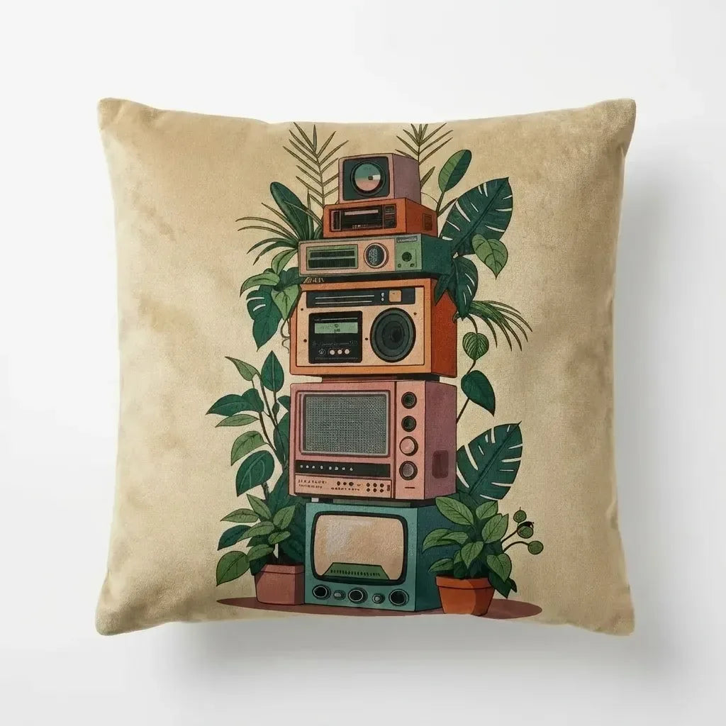 Retro Radio Tower – Premium Suede Cushion Cover (16x16)